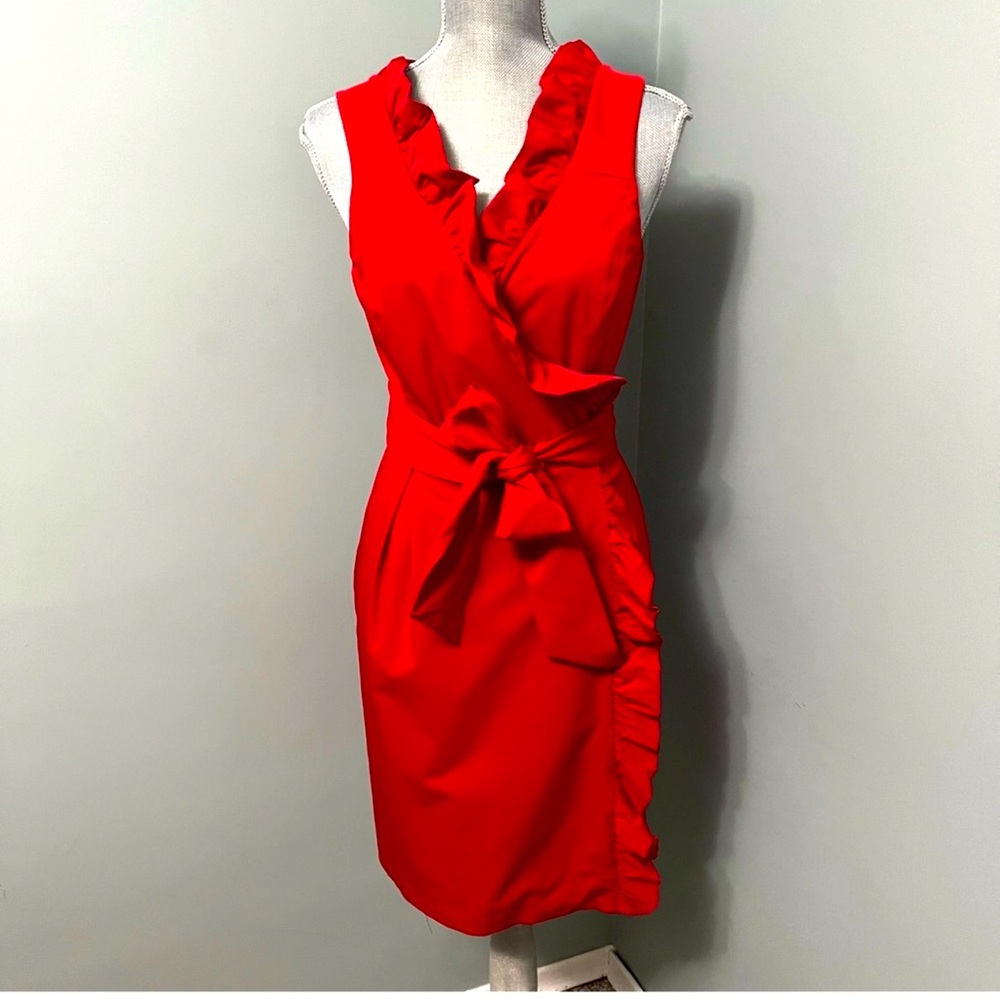 DIANE Von FURSTENBERG Red ruffle belted wrap dress bow tie